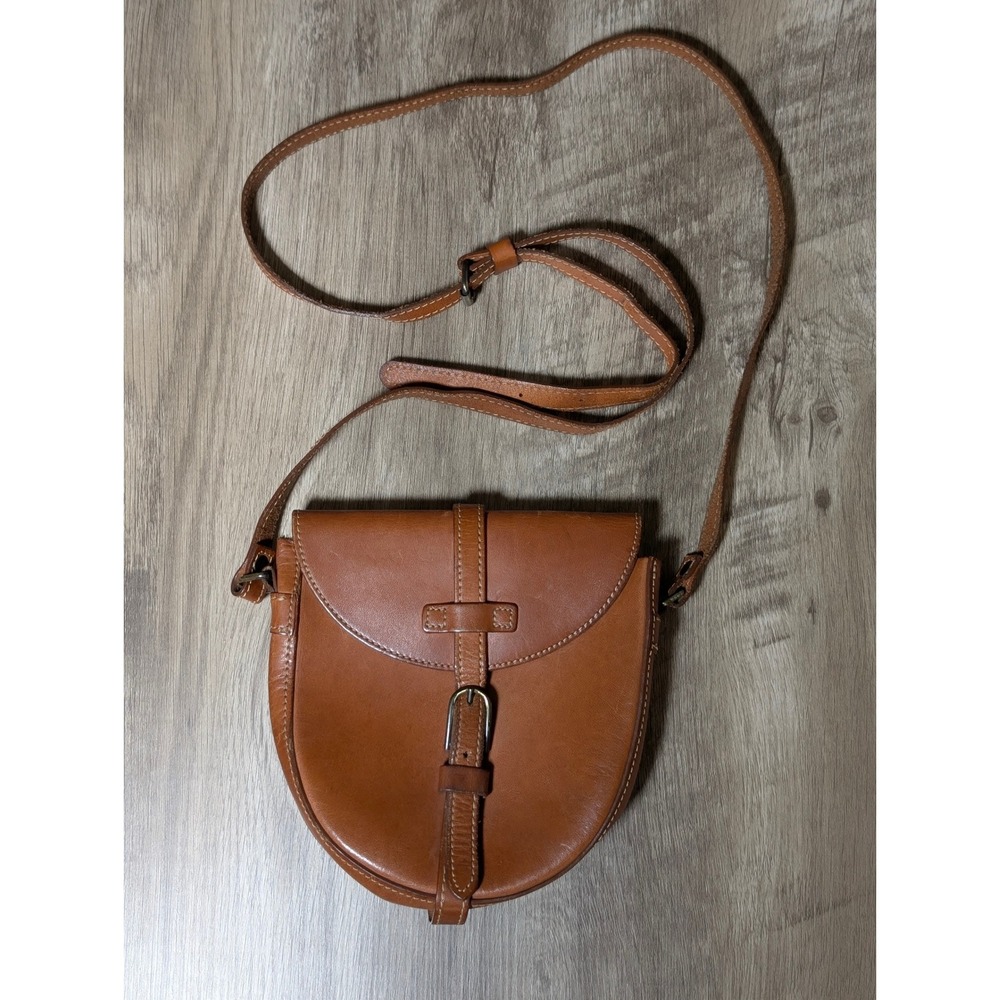 Dakota Tan Brown Leather Saddle Crossbody Bag Minimalist Buckle Strap Small